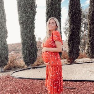 Ruched Red Floral MAXI DRESS-IVY CITY CO